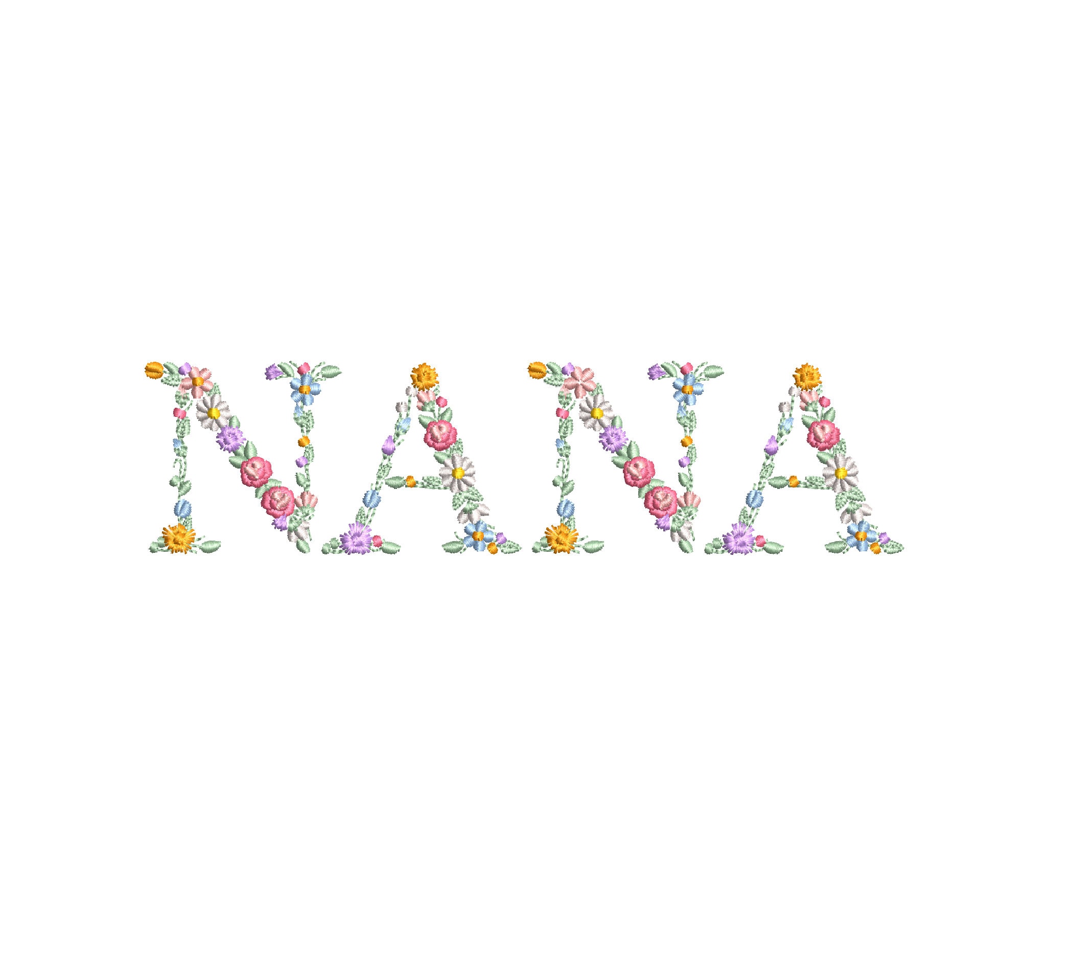 Machine Embroidery Design NANA in Floral Letters 5x7