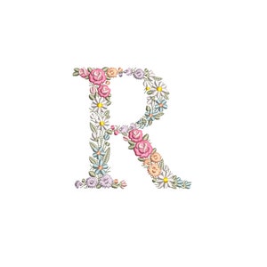Diseño de bordado a máquina letra R 10 cm de alto Bordado digital monograma floral Letras de flores matriz de bordado
