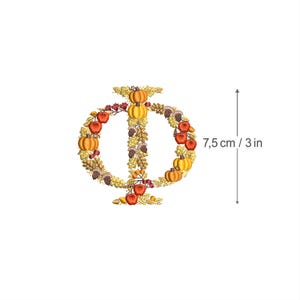 Bordado à máquina Letra grega Φ PHI Maiúscula 3"/7,5 cm Fonte de Ação de Graças Folhas de Outono bolotas abóboras maçãs Ricamo Broderie Stickdatei