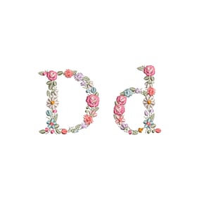 Diseño de bordado a máquina letra H pequeña mayúscula y minúscula Bordado digital monograma floral Letras de flores matriz de bordado