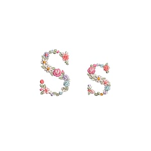 Diseño de bordado a máquina letra S pequeña mayúscula y minúscula Bordado digital monograma floral Letra S de flores matriz de bordado
