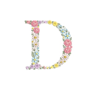 Diseño de bordado a máquina letra D 15 cm Bordado digital monograma floral Letra de flores matriz de bordado