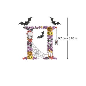 Machine embroidery Halloween Letter  Π PI bats and skulls 4x4 hoop botanical Autumn Spooky Fall pumpkin candle Ricamo Broderie Stickdatei