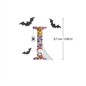 Machine embroidery Halloween Letter I bats and skulls 4x4 hoop botanical Autumn Spooky Fall pumpkin candle Ricamo Broderie Stickdatei