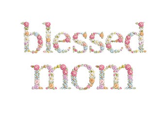 Machine borduurwerk ontwerpen GEZEGENDE MOM bloemen letters 10" grote hoepel sierlijke Moederdag t-shirt Stickdatei Broderie machine Ricamo macchina