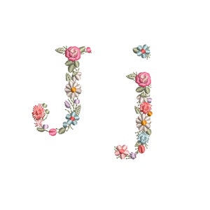 Diseño de bordado a máquina letra J pequeña mayúscula y minúscula Bordado digital monograma floral Letras de flores matriz de bordado