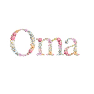 Maschinenstickerei ""OMA"" in geblümten Buchstaben 20X22 HOOP Zierliche Blumen Heirloom Stickdatei Lochstickereimaschine Ricamo macchina bordado."