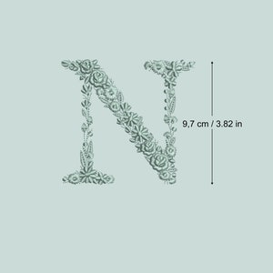Maschinenstickerei BUCHSTABE N 9,7 cm große zierliche florale Schrift Heirloom Monogramm Broderie Maschinen-Stickdatei-Ricamo macchina