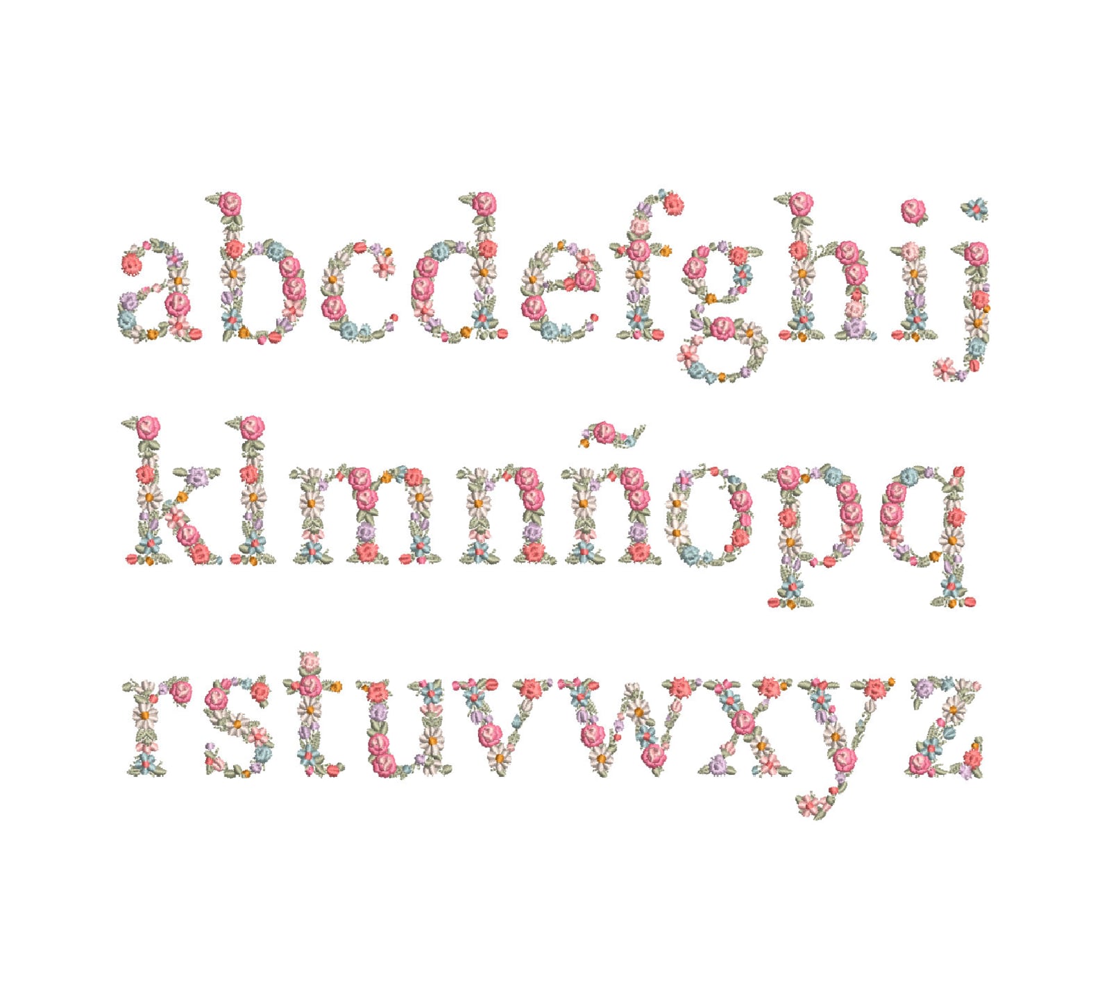 Machine Embroidery Floral Alphabet Small Letters With Flowers Etsy