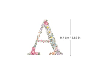 Machine embroidery LETTER A Uppercase 9,6cm/3.80&quot; tall dainty floral font Heirloom Monogram Broderie machine Stickdatei Ricamo macchina