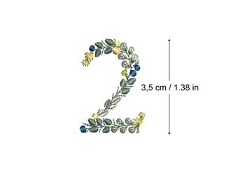 Machineborduurontwerpen 5 cm Heirloom NUMMER 2 bladeren botanisch verjaardag bruiloft nummer Stickdatei Ricamo Numeri Broderie nombres