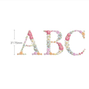 Diseño de bordado a máquina Abecedario de letras bastidor 10 cm (4x4")  Monogramas de flores matriz de bordado Letras Heirloom / modern boho