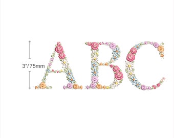 Diseño de bordado a máquina Abecedario de letras bastidor 10 cm (4x4")  Monogramas de flores matriz de bordado Letras Heirloom / modern boho
