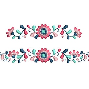 Bordure florale Motif de broderie machine. 2 tailles. Téléchargement instantané