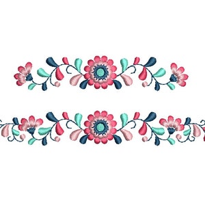 Floral border Machine embroidery design. 2 sizes. Instant download