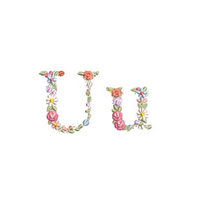 Desenho de bordado à máquina Pequena letra floral U Maiúsculas e minúsculas Fonte de flor delicada monograma heiloom Stickdatei Ricamo Broderie máquina