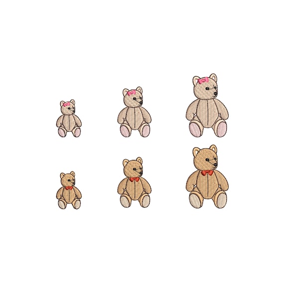 Machine embroidery design mini Retro vintage teddy bear 2 variants 3 sizes - Teddybär Stickdatei - Ricamo orsacchiotto - Broderie nounours