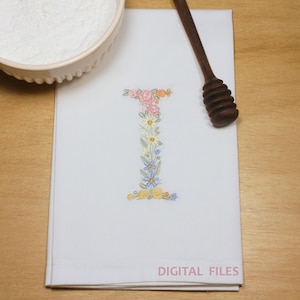 Machine embroidery LETTER i Uppercase 10cm /4" tall dainty floral font Heirloom  Monogram  Broderie machine-Stickdatei-Ricamo macchina