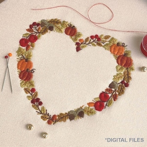 Pumpkin Heart Machine embroidery Thanksgiving 4X4" hoop Acorn Apple Broderie Coeur Automne Herbst Herz Stickdatei Ricamo Cuore Autumn Fall