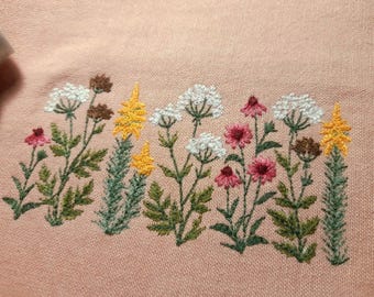 Mini machine borduurwerk 2 x 4" weide Wildflower rand Hemlock Guldenroede Black eyed Susan Wildblumen Stickdatei Broderie fleurs ricamo fiori