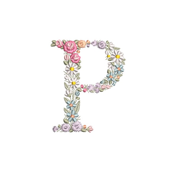Machine embroidery LETTER P Uppercase 9,7cm /3.80" tall dainty floral font Heirloom  Monogram  Broderie machine-Stickdatei-Ricamo macchina