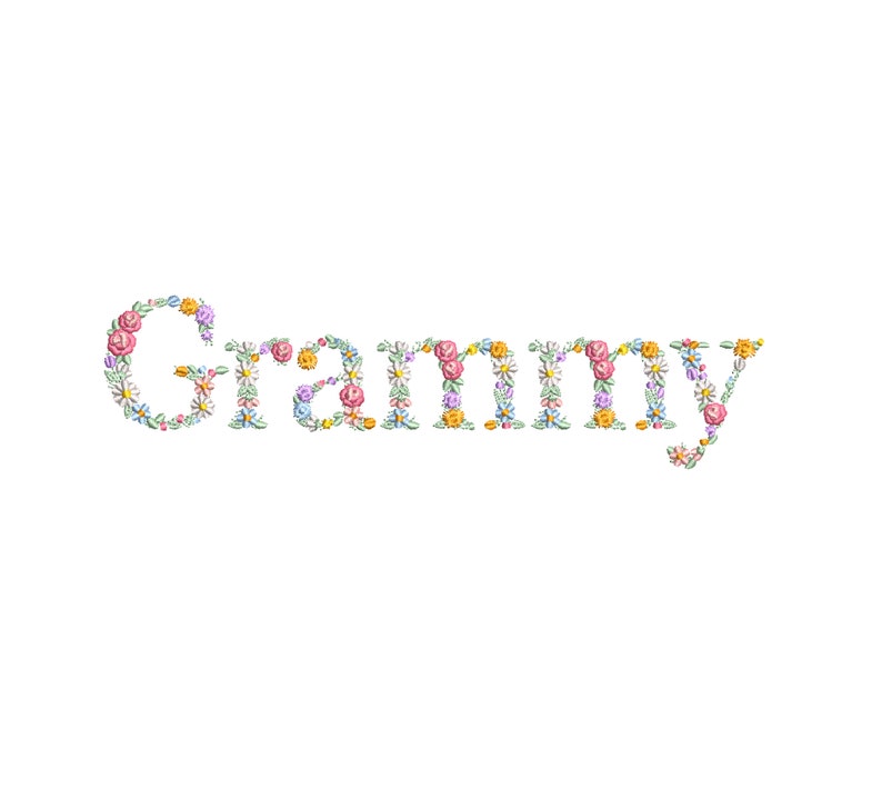 Machine embroidery design GRAMMY in floral letters LARGE HOOP Dainty flower Heirloom Girl Stickdatei Broderie machine Ricamo macchina image 2