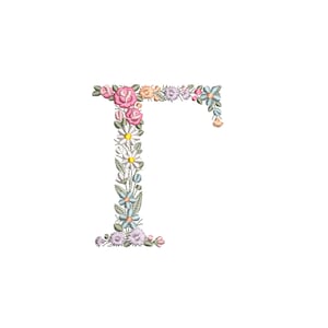 Diseño de bordado a máquina letra Γ Gamma  10 cm de alto  monograma floral Letra Griega flores matriz de bordado