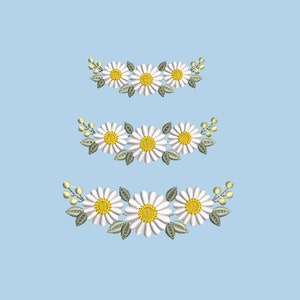 Diseño de bordado - Guarda curva de Margaritas. Guarda de flores patrón de bordado. 3 tamaños. Descarga inmediata
