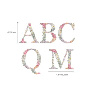 Diseño de bordado a máquina Abecedario de letras - MAYUSCULAS - Monogramas de flores matriz de bordado Letras Heirloom / modern boho