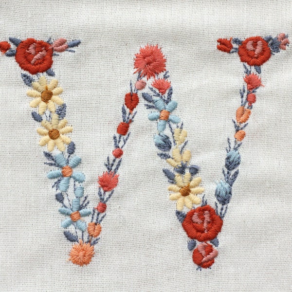 Machine embroidery LETTER W Uppercase 3"/7,5 cm Dainty floral font Heirloom Monogram Broderie machine Stickdatei Ricamo macchina 4x4 hoop