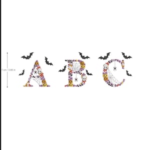 Bordado à máquina Halloween ALFABETO morcegos e caveiras 4x4 arco botânico Outono Assustador Outono abóbora vela Ricamo Broderie Stickdatei