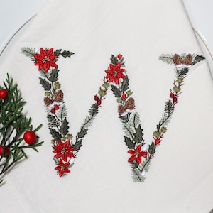 Bordado à máquina Carta de Natal W Xmas Festivo Monograma Broderie Noël Weihnachten Stickdatei Ricamo Natale Poinsettia Pinha