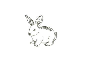 Broderie au trait lapin / lapin. Motif de broderie Machine Redwork de Pâques. Broderie primitive de Pâques. 3 tailles. Téléchargement instantané