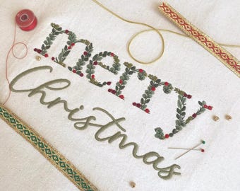 Machine embroidery design  Merry Christmas  5X7" HOOP Dainty leaves Heirloom Xmas Stickdatei Broderie machine Ricamo macchina.