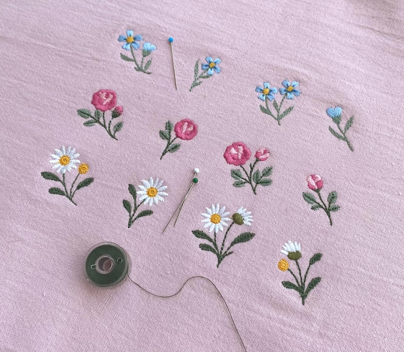 Mini flowers 1"/25mm machine embroidery design dainty tiny floral daisy rose Blumen Stickdatei Broderie Fleurs Ricamo fiori haft kwiatowy image 1
