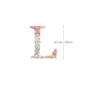 Diseño de bordado a máquina letra L 9,7 cm de alto Bordado digital monograma floral Letras de flores matriz de bordado
