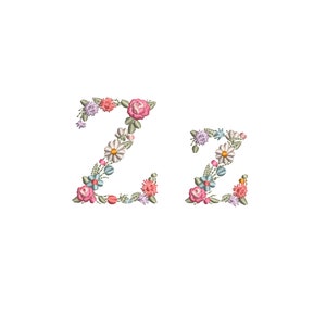 Diseño de bordado a máquina letra Z pequeña mayúscula y minúscula Bordado digital monograma floral Letra Z de flores matriz de bordado