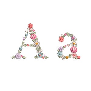 Diseño de bordado a máquina letra A depequeña  mayúscula y minúscula Bordado digital monograma floral Letras de flores matriz de bordado
