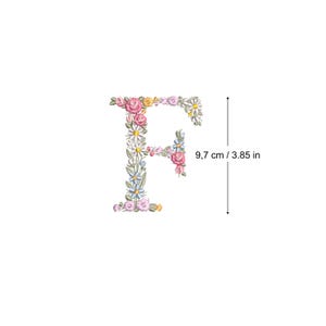 Bordado à máquina LETRA F Maiúscula 9,7 cm / 3,85" de altura fonte floral delicada Monograma Heirloom Broderie machine-Stickdatei-Ricamo macchina