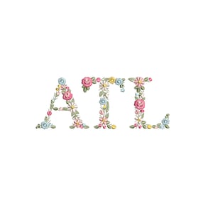 Machine embroidery design ATL in floral letters (5X7 HOOP) Dainty Atlanta embroidery