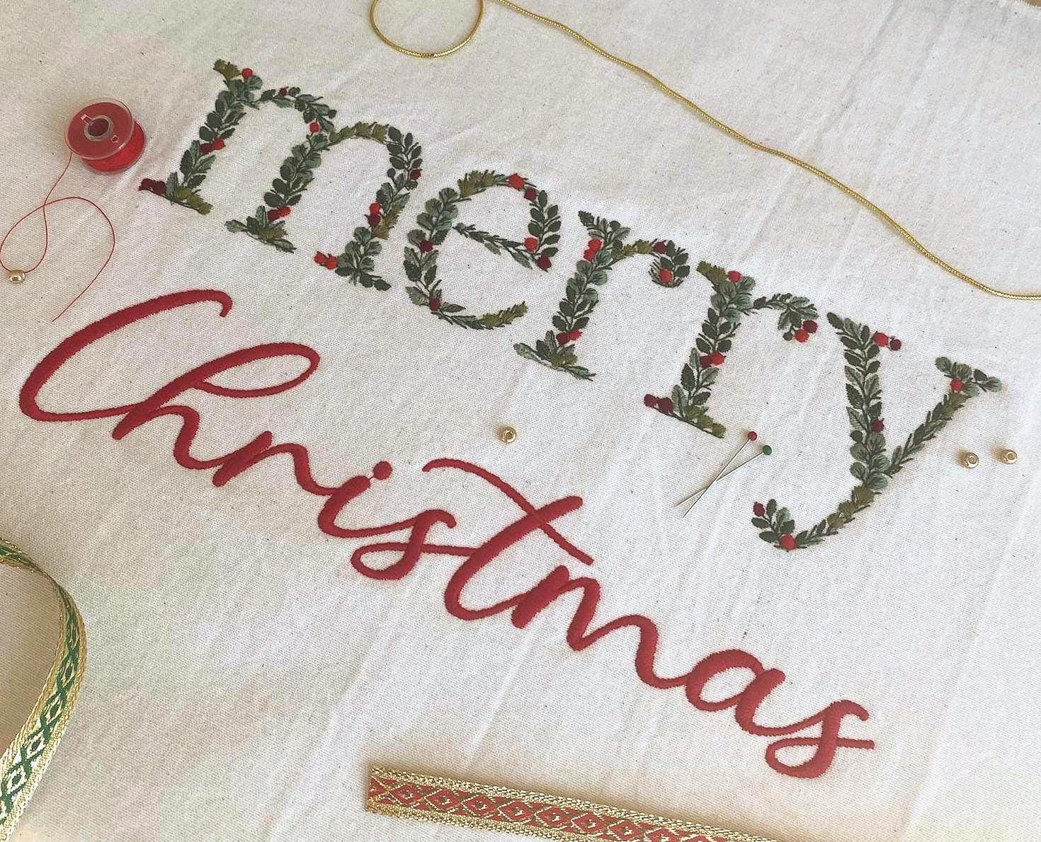 Repositional Embroidery Machine Embroidery Design Merry Christmas 25cm/10
