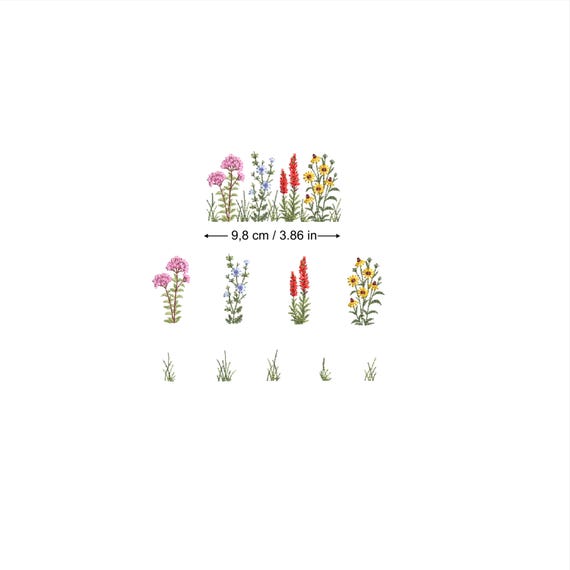 Machine Embroidery Design Mini Wildflower Border 2x4