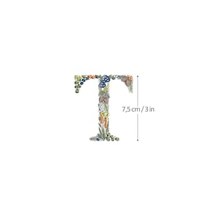 Diseño de bordado a máquina letra T 7,5 cm de alto Bastidor 4x4 (10 cm)  Bordado digital monograma floral Letras de flores matriz de bordado
