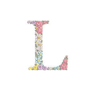 機械刺繍 LETTER L 大文字 高さ 15 cm/6 インチ 優美な花柄フォント 8x8 フープ 家宝モノグラム 刺繍機 Stickdatei Ricamo macchina