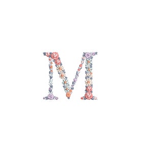 Diseño de bordado a máquina letra M Bastidor 4x4 (10 cm) de alto Bordado digital monograma floral Letras de flores matriz de bordado