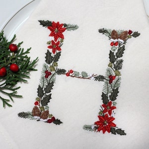 Machine embroidery Christmas Letter H 4x4 hoop Xmas Festive Monogram Broderie Noël Weihnachten Stickdatei Ricamo Natale Poinsettia Pine cone