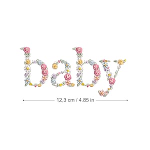 Machine embroidery design BABY in floral letters 5X7" HOOP Dainty flower Heirloom Girl Stickdatei  Broderie machine Ricamo macchina bordado