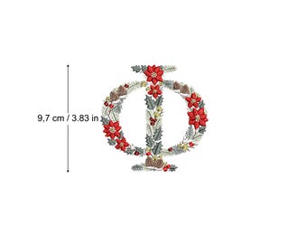 Machineborduurwerk Griekse letter Φ PHI 4 x 4 hoepel Xmas Festive Monogram Broderie Noël Weihnachten Stickdatei Ricamo Natale Poinsettia