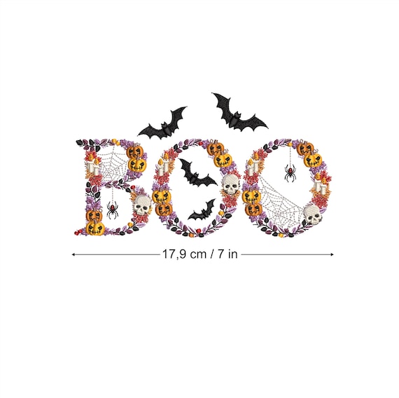 BOO Machine embroidery design 5X7" HOOP Dainty Spooky Halloween letters bat skull pumpkin spider Stickdatei Broderie machine Ricamo macchina