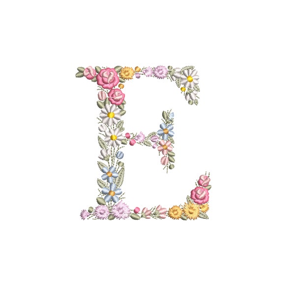 Machine embroidery  LETTER E Uppercase 9,7cm / 3.85" tall dainty floral font Heirloom  Monogram  Broderie machine-Stickdatei-Ricamo macchina